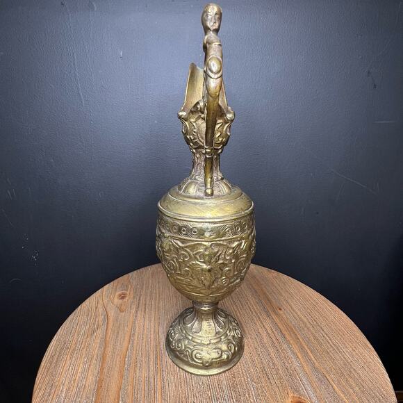 Antique French Cast Iron Pitcher Statue Jug Grape Vines Bacchus Amphora URN - Picture 3 of 12